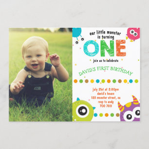 Monster Photo 1st Birthday Boy Little Monsters Invitation