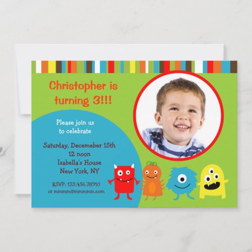 Monster Photo Birthday Party Invitations