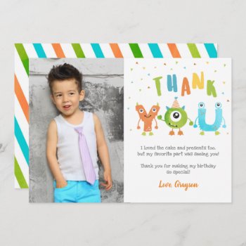 Monster Photo Birthday Party Thank You Cards by SugarPlumPaperie at Zazzle
