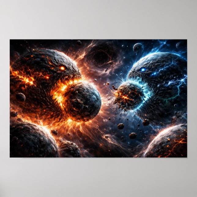 Monster Planets Crashing into Each Other Poster (Front)