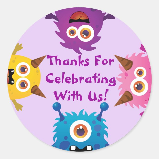 Monster (Purple)Invitation/Thank You/Favor Sticker (Front)