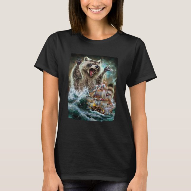 Monster Raccoon as Kraken Attack a War Ship at Hig T-Shirt (Front)
