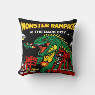 Monster Rampage in Dark City Throw Pillow