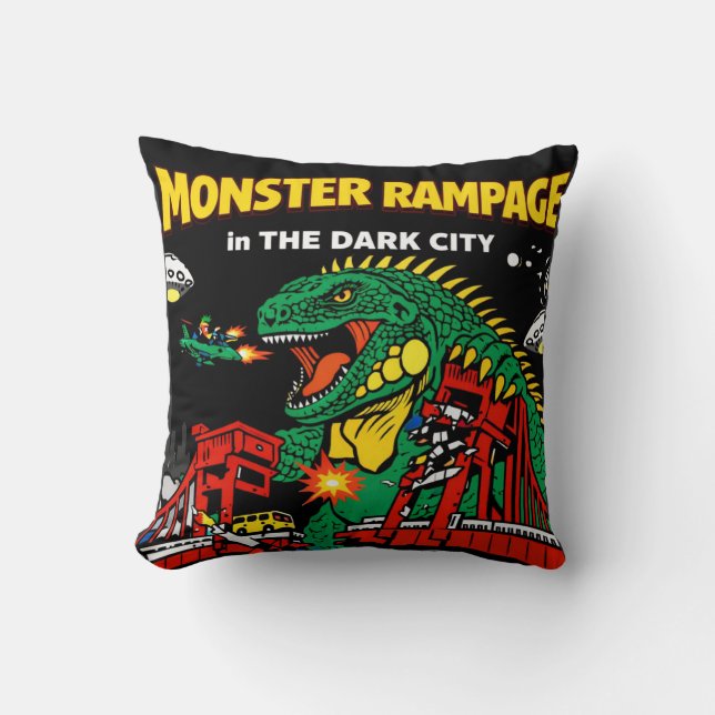 Monster Rampage in Dark City Throw Pillow (Front)