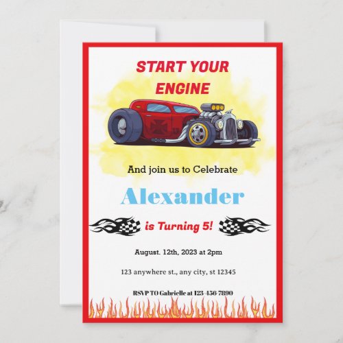 Monster Red Race Car Birthday Invitation