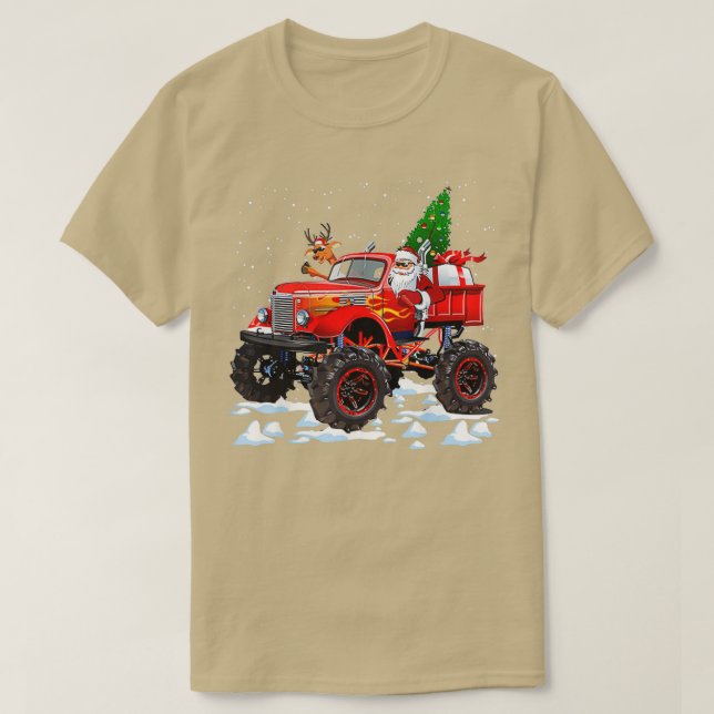 Monster Red Truck With Santa T-Shirt (Design Front)