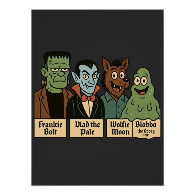 Monster Squad Portrait | Cute Halloween Art Poster (Front)