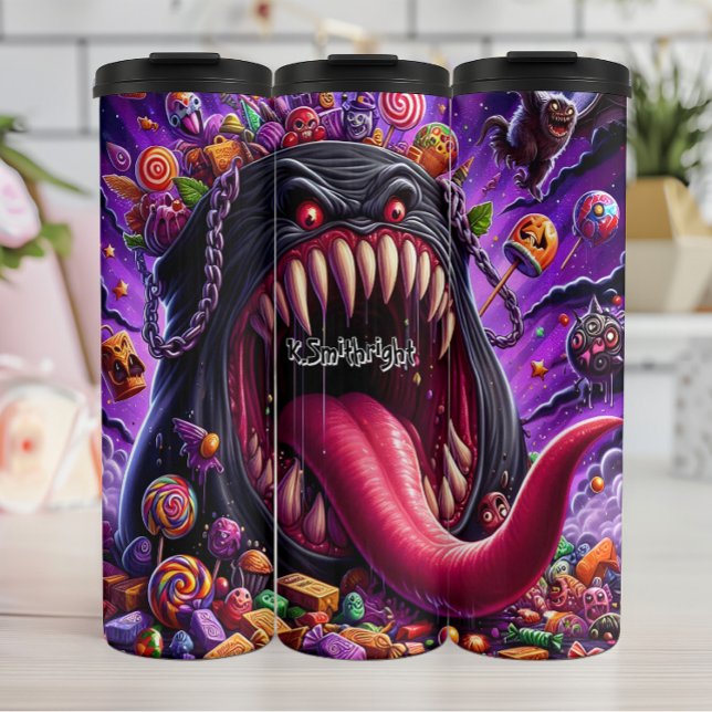 Monster Surrounded by Halloween Candy Thermal Tumbler (Creator Uploaded)
