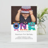 Monster Text First Birthday Photo Personalized Invitation (Standing Front)