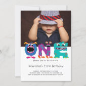 Monster Text First Birthday Photo Personalized Invitation (Front)