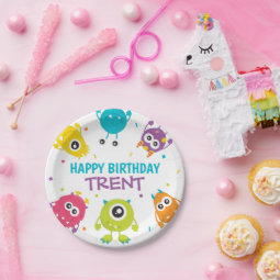 Monster Theme Birthday Party Paper Plate | Zazzle