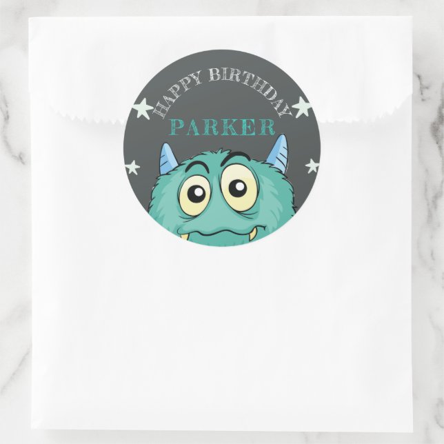Monster Theme Birthday Party Personalized Classic Round Sticker (Bag)