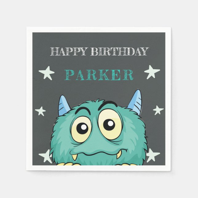 Monster Theme Birthday Party Personalized Napkins (Front)