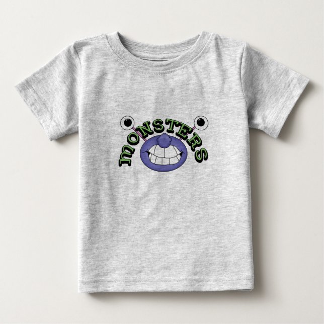Monster Theme Funny 2 Eyes Mouth Monsters T-Shirt (Front)