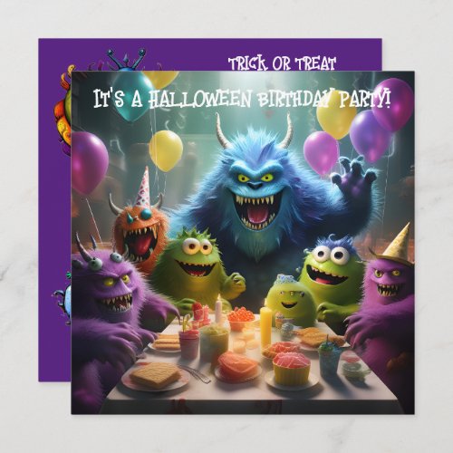 Monster Theme Kids Halloween Birthday Party Invitation