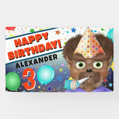 Monster Theme Wolf Boy Birthday Party Banner