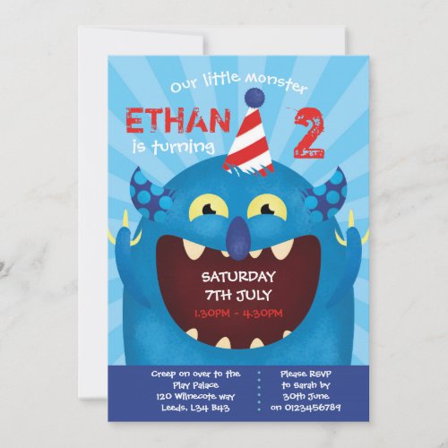 Monster themed birthday party invitation