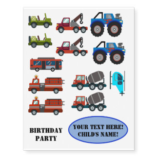 Monster Tow Trucks boy Birthday Party Favors Temporary Tattoos