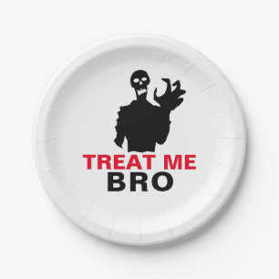Monster Treat Me Bro funny Halloween customizable Paper Plates