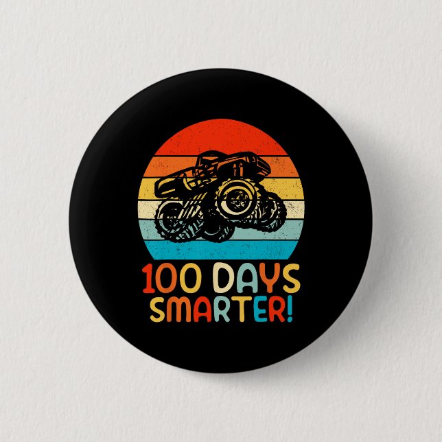 Monster Truck 100 Days Of School Kindergarten Smar Button (Front)