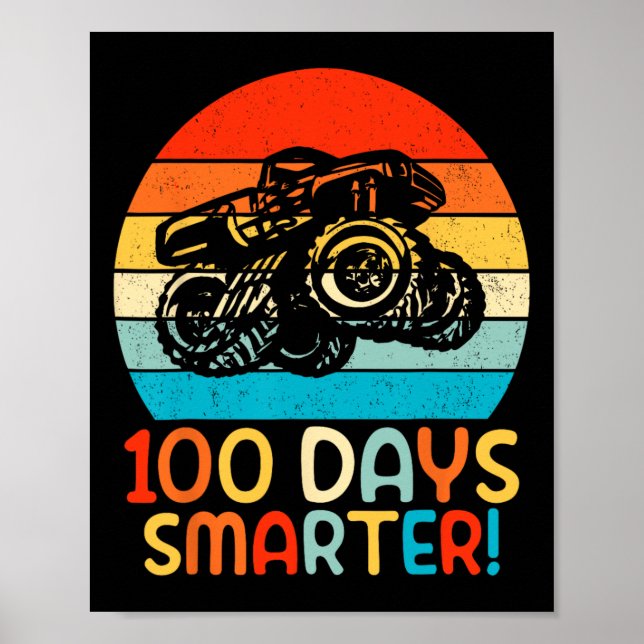 Monster Truck 100 Days Of School Kindergarten Smar Poster (Front)