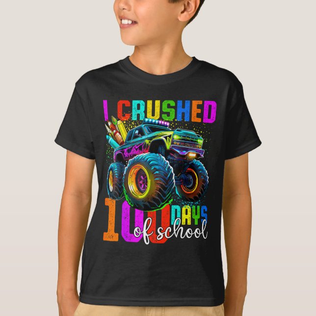 Monster Truck 100th Day Of School Boys 100 Days Of T-Shirt (Front)
