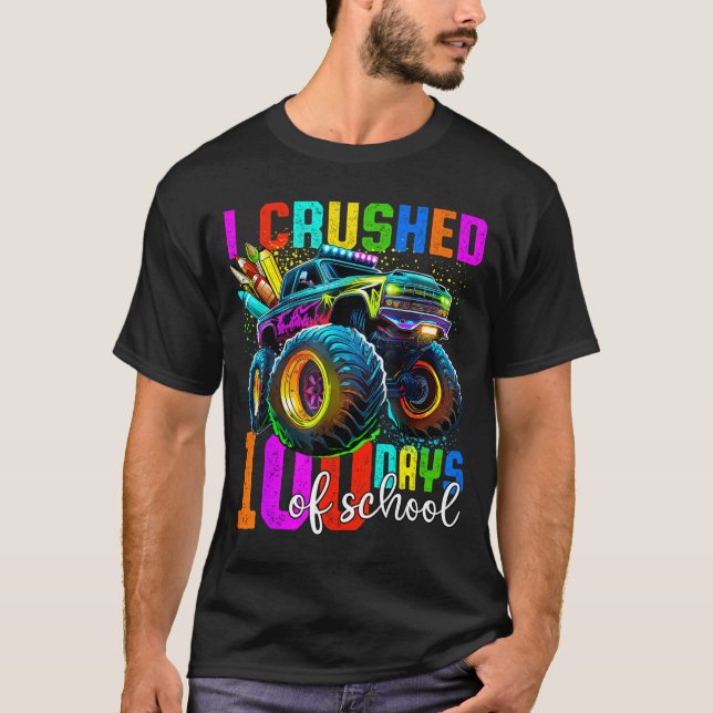 Monster Truck 100th Day Of School Boys 100 Days Of T-Shirt (Front)