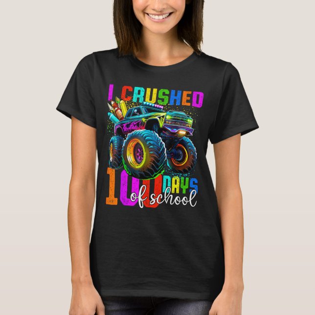Monster Truck 100th Day Of School Boys 100 Days Of T-Shirt (Front)