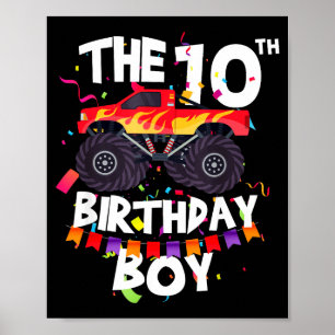 Monster Truck 10th Birthday Boy Funny 10 Years Old Poster