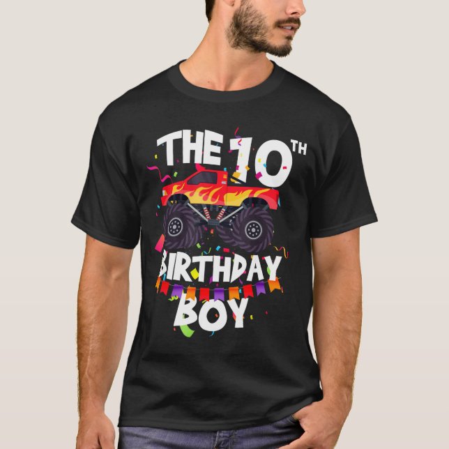 Monster Truck 10th Birthday Boy Funny 10 Years Old T-Shirt (Front)