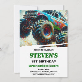 monster truck 1st Birthday Invitation