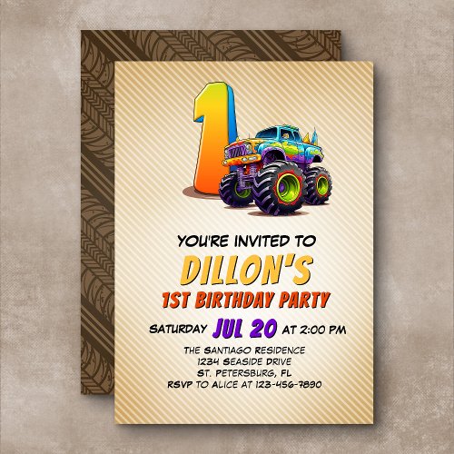 Monster Truck 1st Birthday Invitation