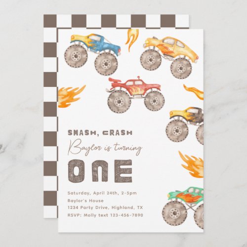 Monster Truck 1st Birthday Invitation  Trucks