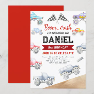 Monster Truck 2nd Birthday Invitation