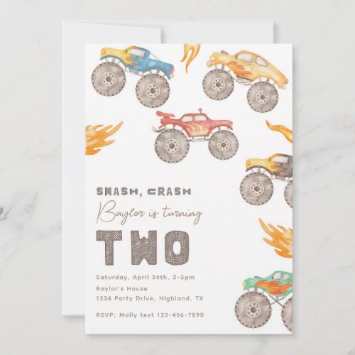 Monster Truck 2nd Birthday Invitation