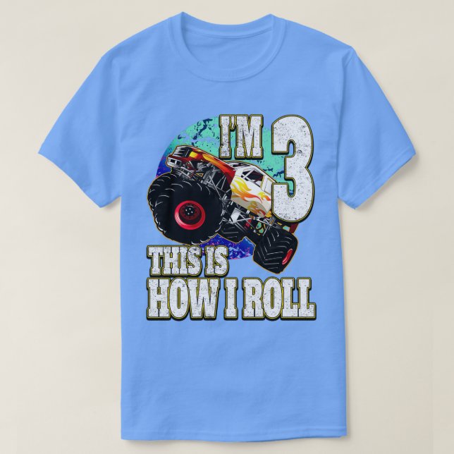 Monster Truck 3 Year Old Birthday T-Shirt (Design Front)