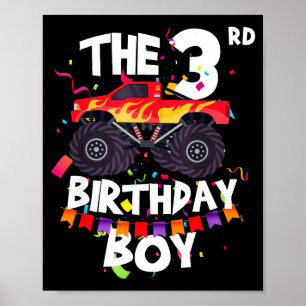 Monster Truck 3rd Birthday Boy Funny 3 Years Old B Poster