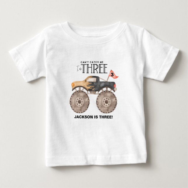 Monster truck 3rd birthday Can't Catch Me Baby T-Shirt (Front)