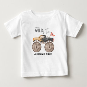 Monster truck 3rd birthday Young Wild and THREE Baby T-Shirt