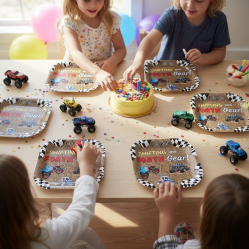 Monster Truck 4th Birthday Shifting Into Forth Paper Plates