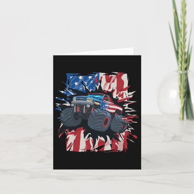 Monster Truck 4th Of July Shirt Boys American Flag Card (Front)