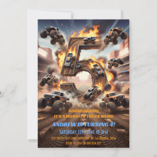 Monster Truck 5th Birthday Bash Invitation