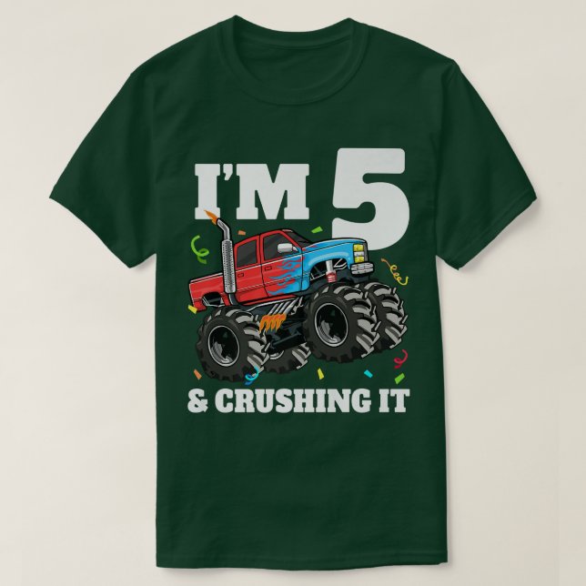Monster Truck 5th Birthday Boy 5 Five Year Old  T-Shirt (Design Front)