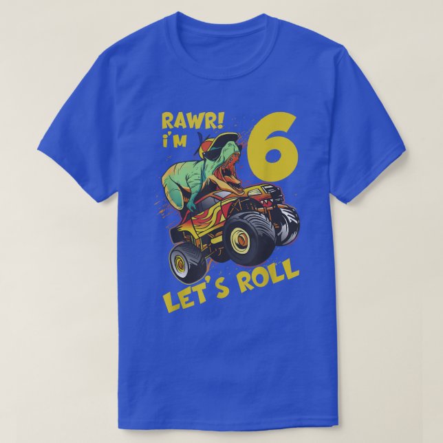 Monster Truck 6th Birthday Boy Dinosaur 6 Year Old T-Shirt (Design Front)