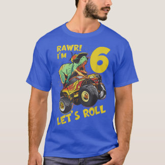 Monster Truck 6th Birthday Boy Dinosaur 6 Year Old T-Shirt