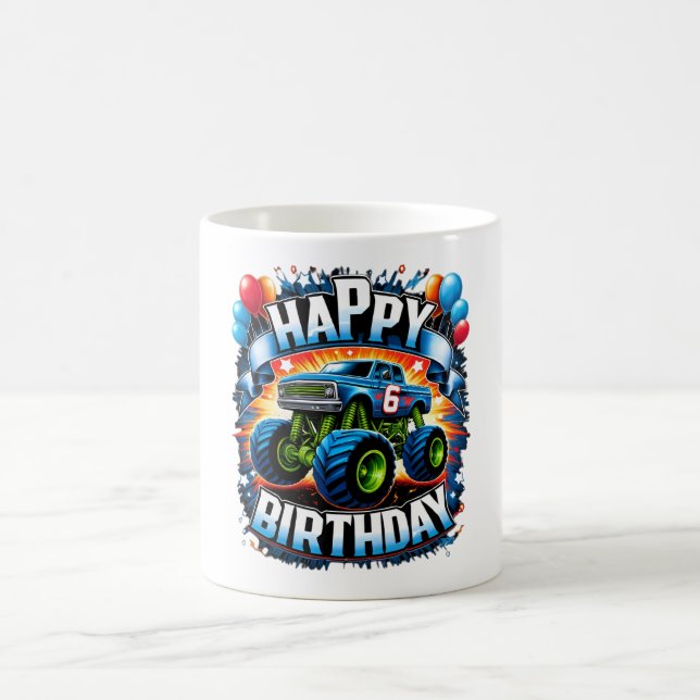 Monster Truck 6th Birthday Design – Roar into 6 Coffee Mug (Center)
