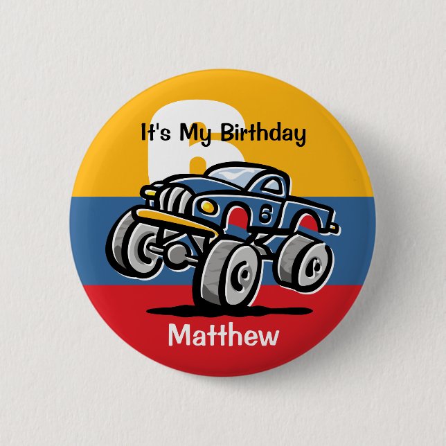 Monster Truck 6th Birthday Pinback Button (Front)