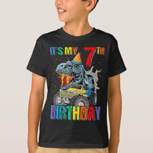 Monster Truck 7 Year Old Tee 7th Birthday Boy Mons