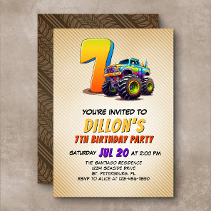 Monster Truck 7th Birthday Invitation