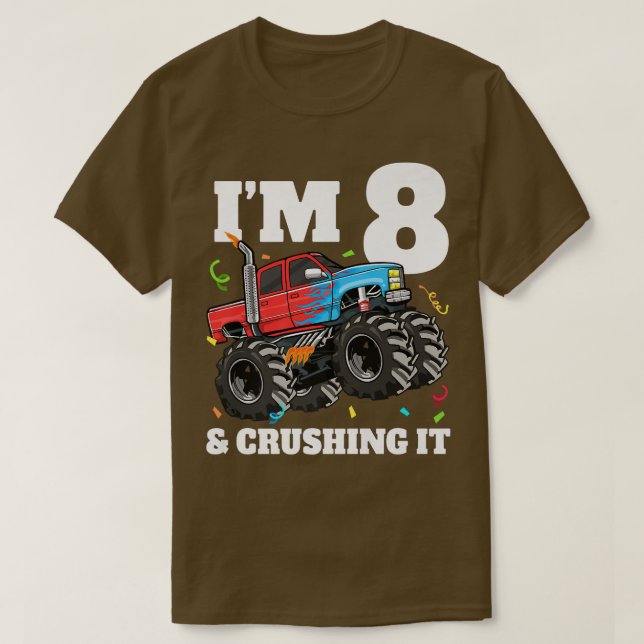 Monster Truck 8th Birthday Boy 8 Eight Year Old  T-Shirt (Design Front)